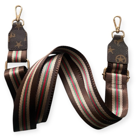 Accessories - Bag Strap Green Red Tan Brown Striped Adjustable Equestrian Western Details